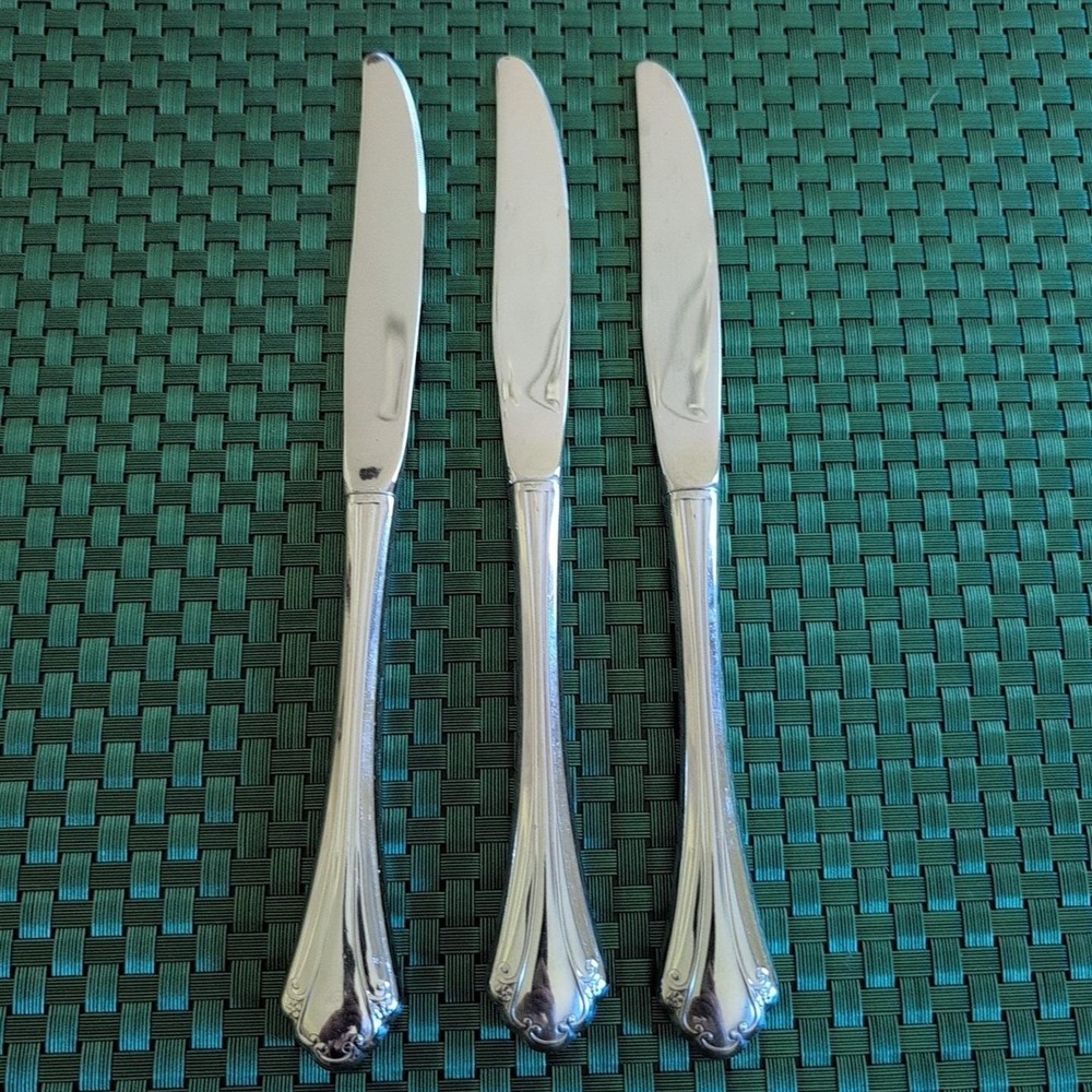 Oneida FALKIRK Dinner Knives Lot Set of 3 Profile Stainless Glossy USA VTG